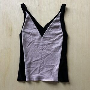 Narciso Rodriguez Tank Top Womens 2 Purple Black Wool V Neck Colorblock Camisole